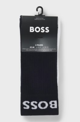 Two-pack of regular-length socks in stretch fabric, White / Dark Blue