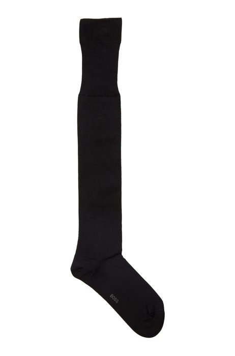 Knee-length socks in mercerised Egyptian cotton with stretch, Black