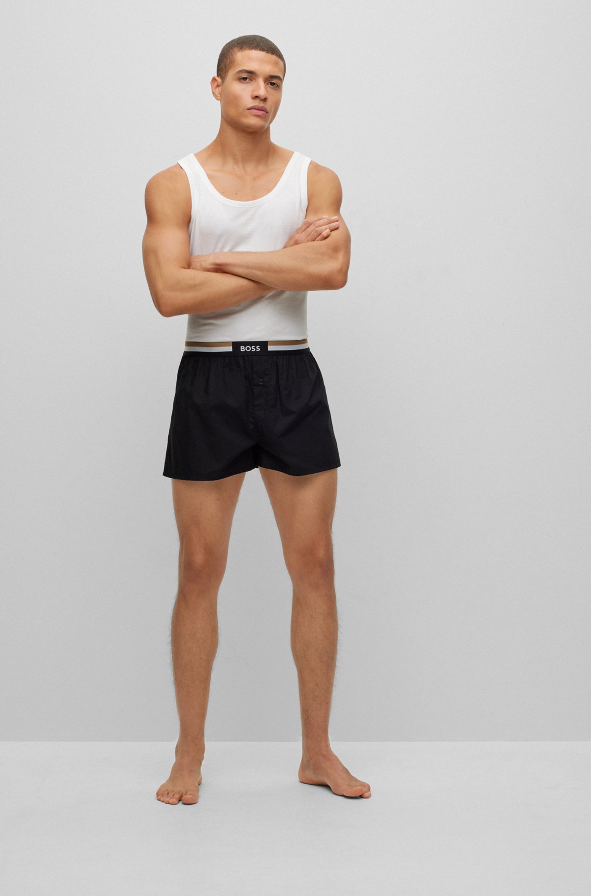 Zweier-Pack Pyjama-Shorts aus Baumwolle mit Signature-Bund, Schwarz