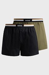 Two-pack of cotton pyjama shorts with signature waistbands, Light Green