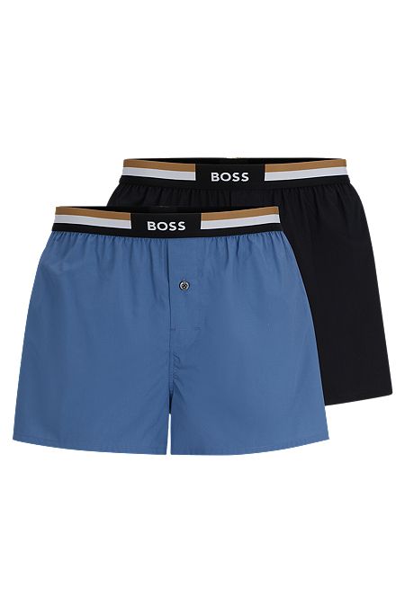 Two-pack of cotton pyjama shorts with signature waistbands, Black  /  Blue
