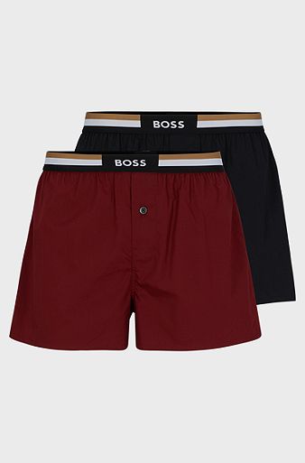 Two-pack of cotton pyjama shorts with signature waistbands, Dark Red