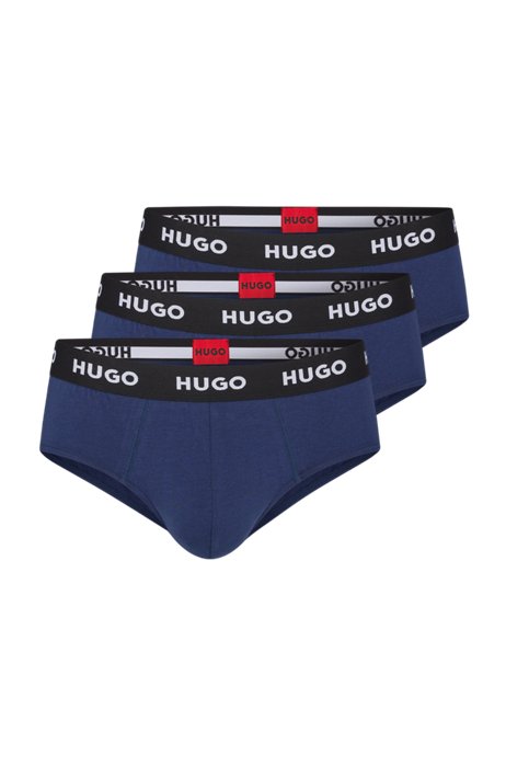 Three-pack of stretch-cotton briefs with logo waistbands, Dark Blue