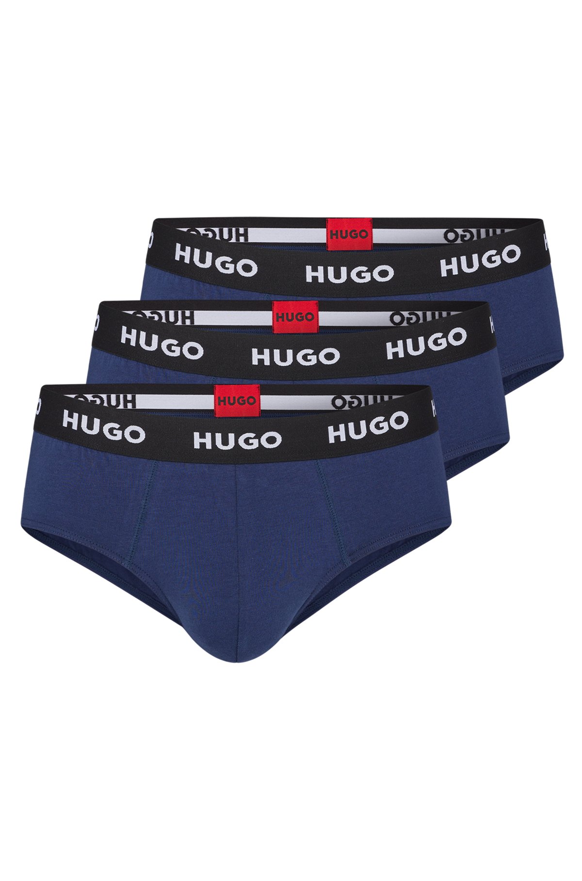 Paquete de tres calzoncillos slip en algodón elástico con logos en la cintura, Azul oscuro
