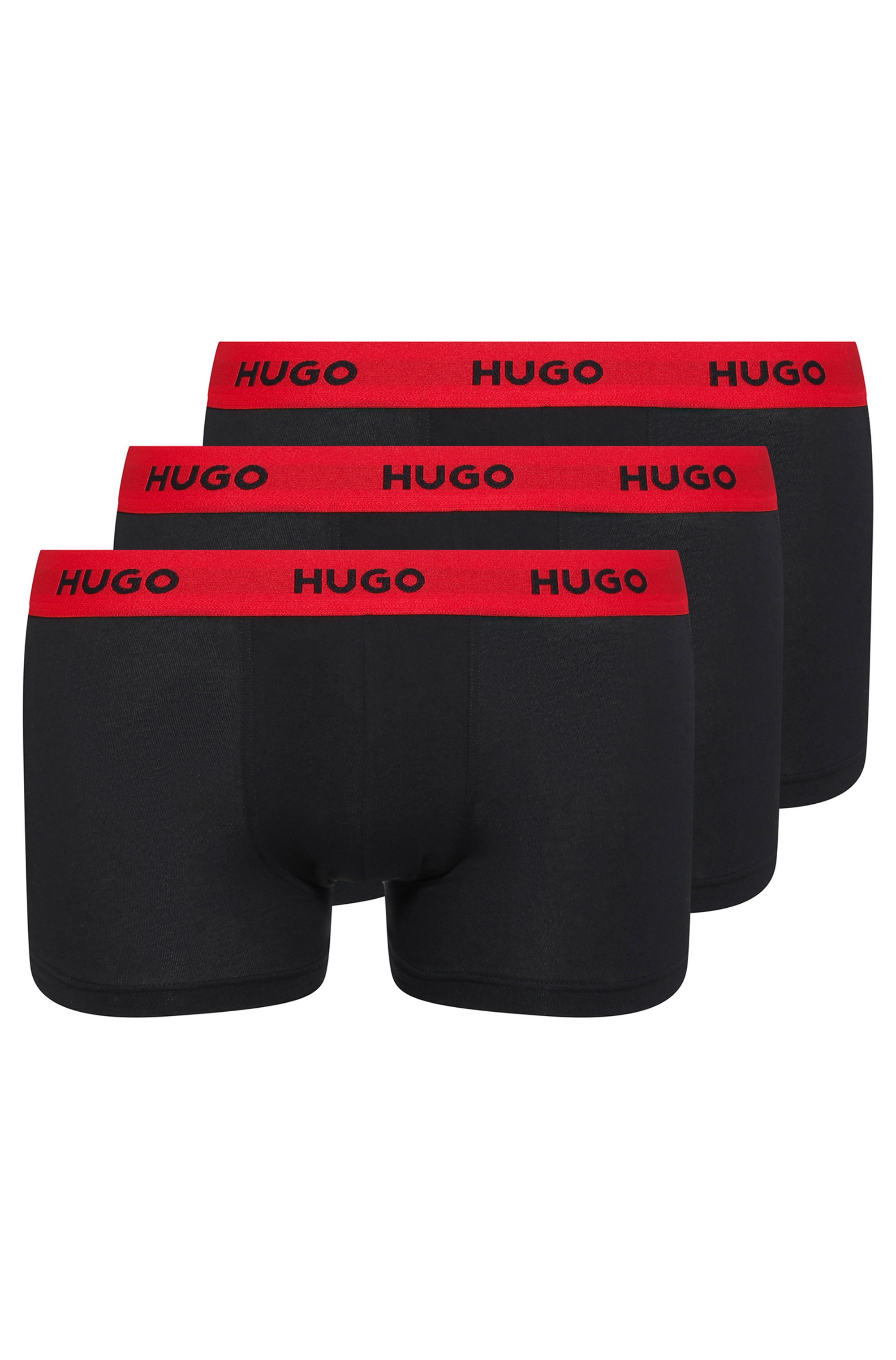 Lot de trois boxers courts en coton stretch avec taille logotée, Noir