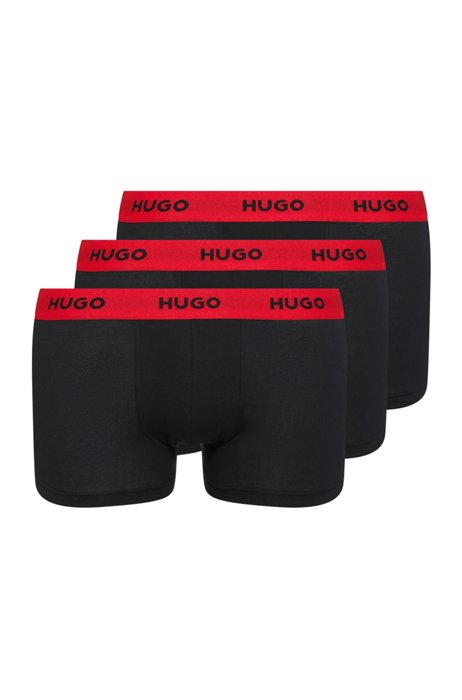 Lot de trois boxers courts en coton stretch avec taille logotée, Noir