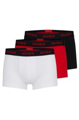 Hugo Boss Three-pack Of Logo-waistband Trunks In Stretch Cotton In Red