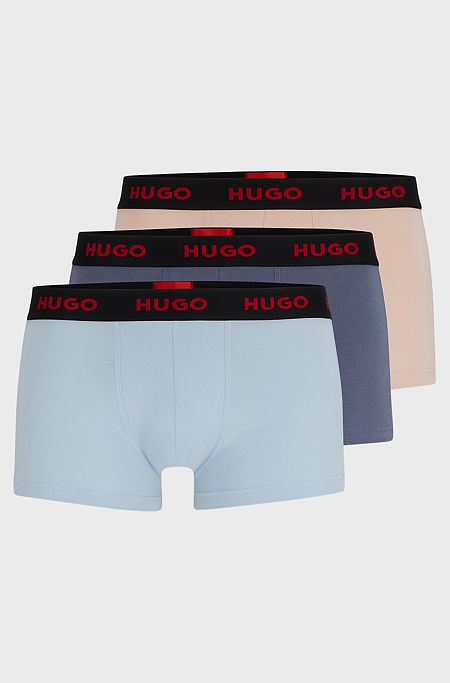 Three-pack of logo-waistband trunks in stretch cotton, Light Pink / Blue