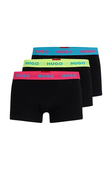Three-pack of logo-waistband trunks in stretch cotton, Black