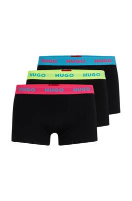 Hugo Three-pack Of Logo-waistband Trunks In Stretch Cotton In Black