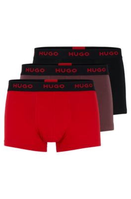 Hugo Boss Three-pack Of Logo-waistband Trunks In Stretch Cotton In Patterned