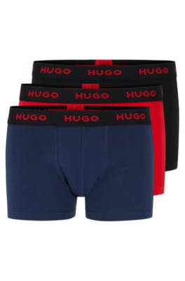 Hugo Three-pack Of Logo-waistband Trunks In Stretch Cotton In Multi