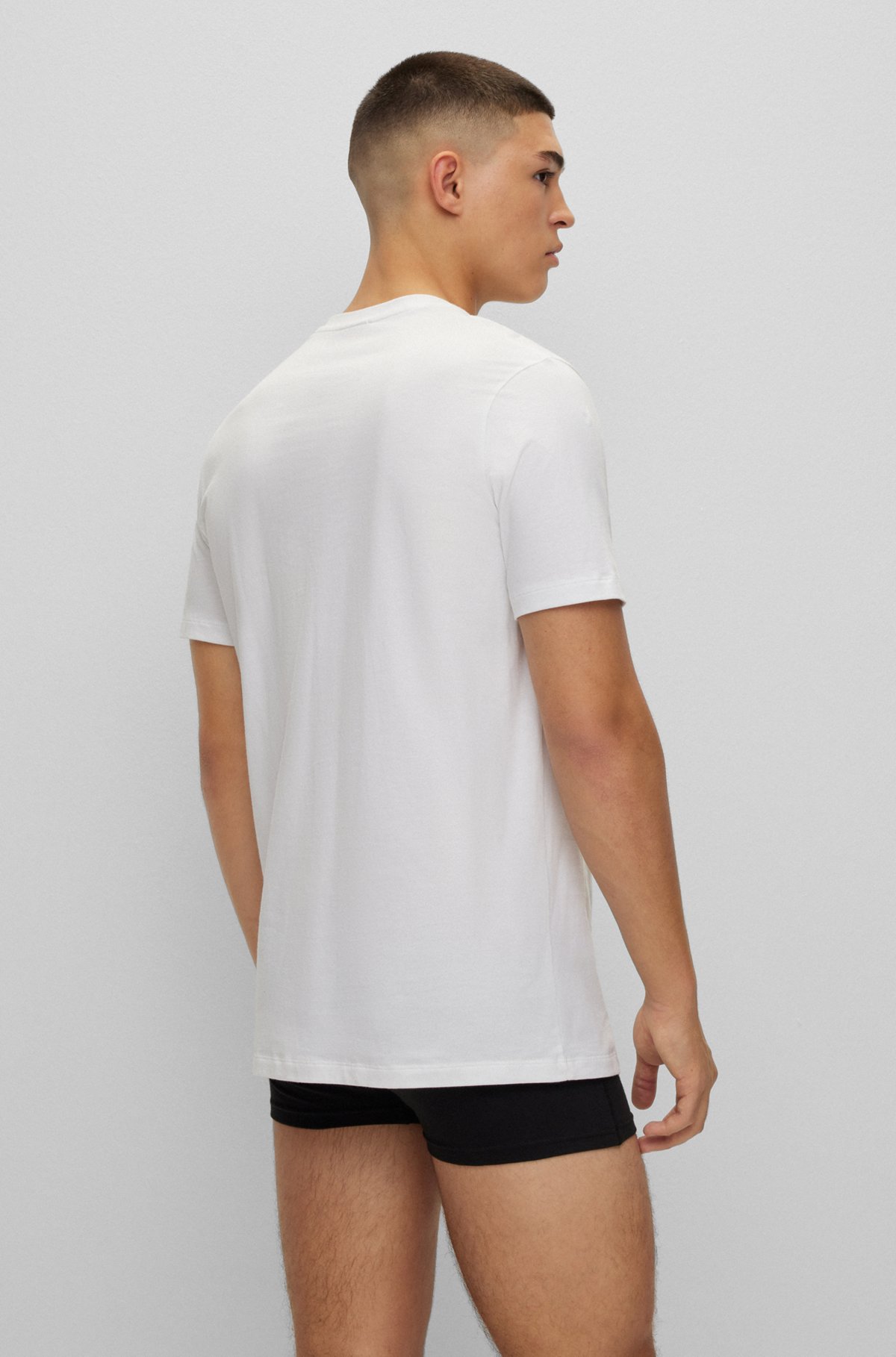 Maglietta intima in cotone con logo verticale in confezione da due, Bianco