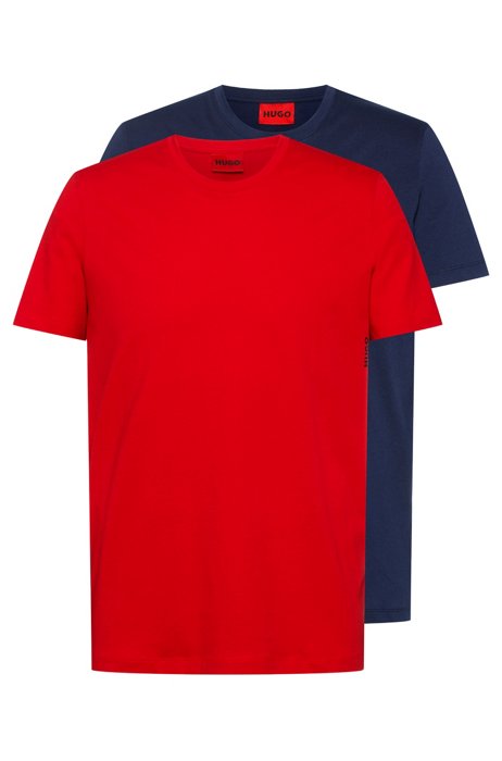 Two-pack of cotton underwear T-shirts with vertical logo, Dark Blue/Red
