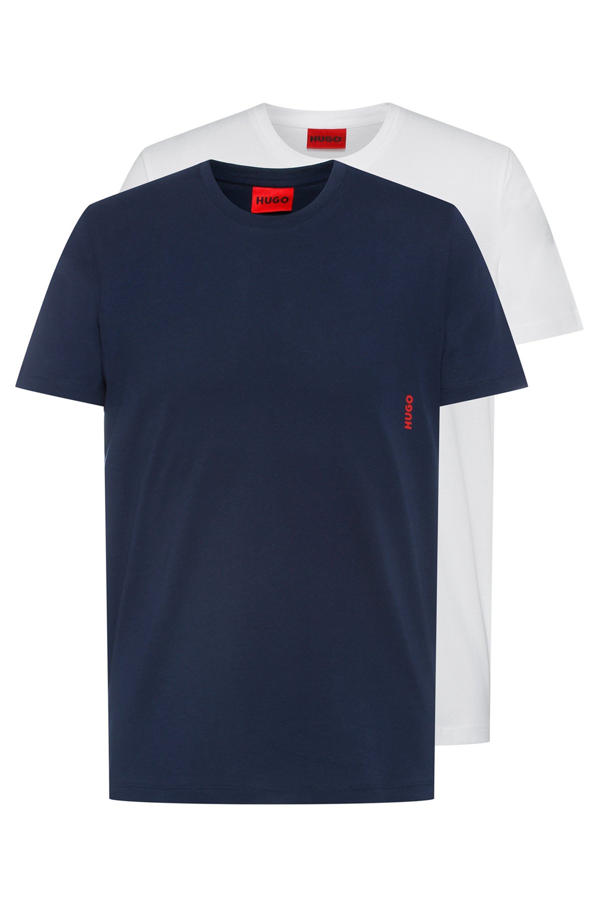 Paquete de dos camisetas interiores de algodón con logo vertical, Blanco/Azul oscuro