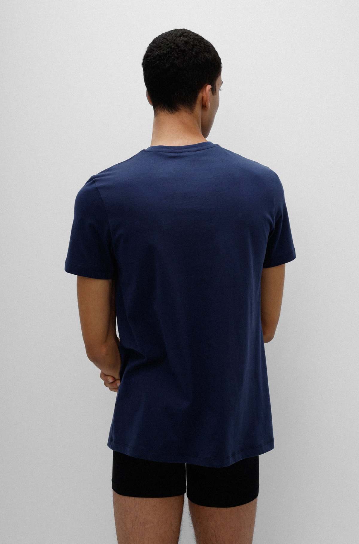 Lot de deux t-shirts en coton à logo vertical, Blanc/Bleu foncé