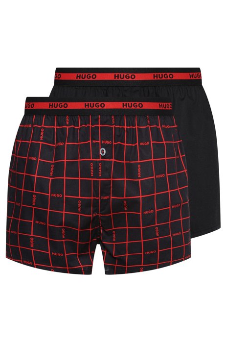Two-pack of cotton boxer shorts with logo waistband, Black
