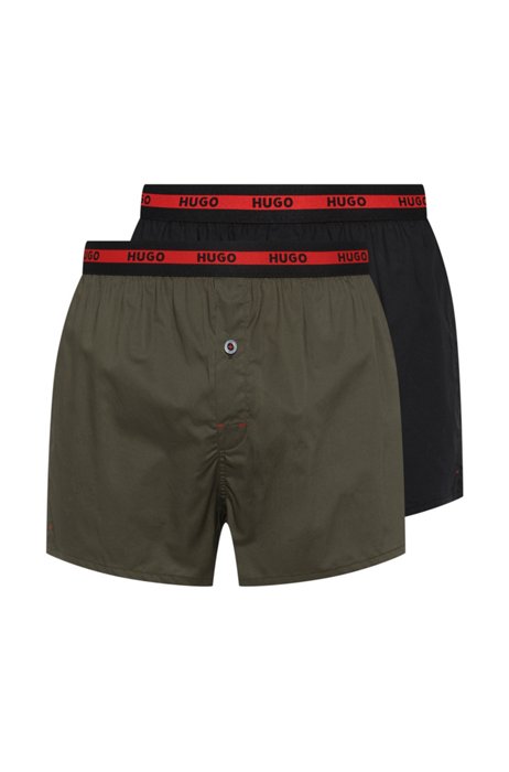 Two-pack of cotton boxer shorts with logo waistband, Black/Green