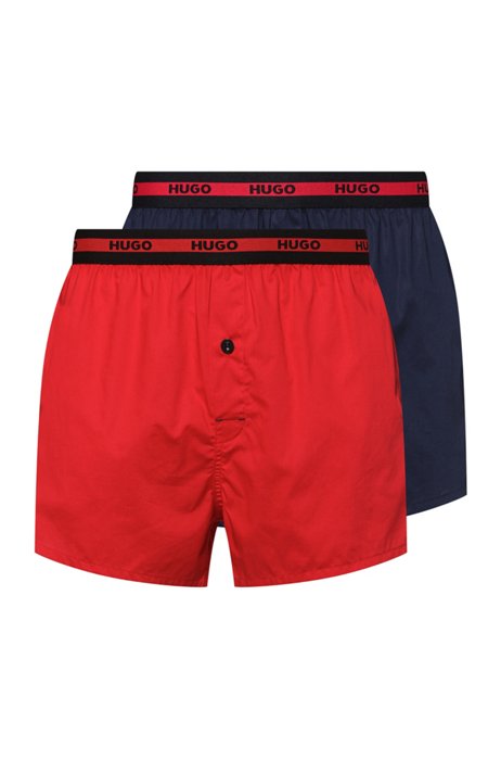 Two-pack of cotton boxer shorts with logo waistband, Red/Dark Blue
