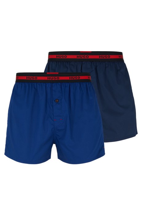 Two-pack of cotton boxer shorts with logo waistband, Blue