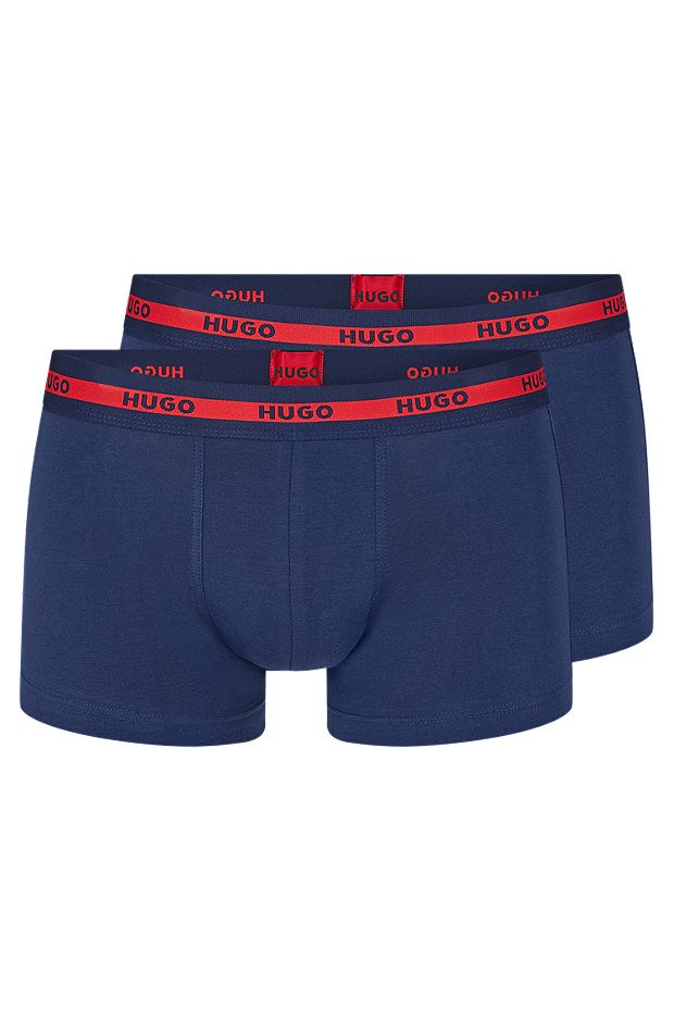 Two-pack of logo-waistband trunks in stretch cotton, Dark Blue