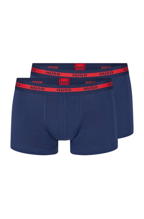 Two-pack of logo-waistband trunks in stretch cotton, Dark Blue