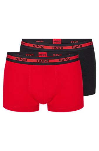 Two-pack of logo-waistband trunks in stretch cotton, Black / Red