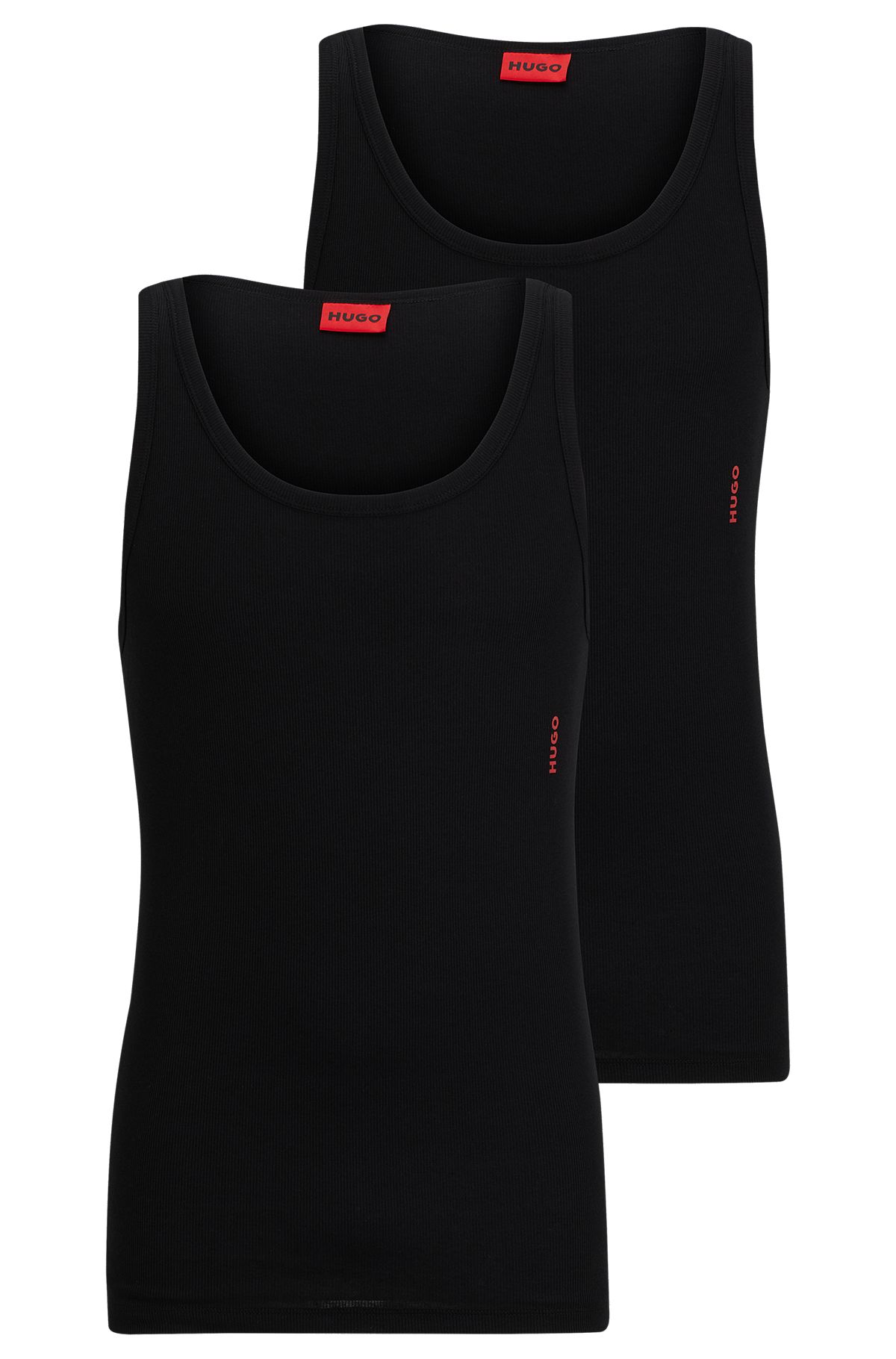 Two-pack of stretch-cotton tank tops with logo, Black