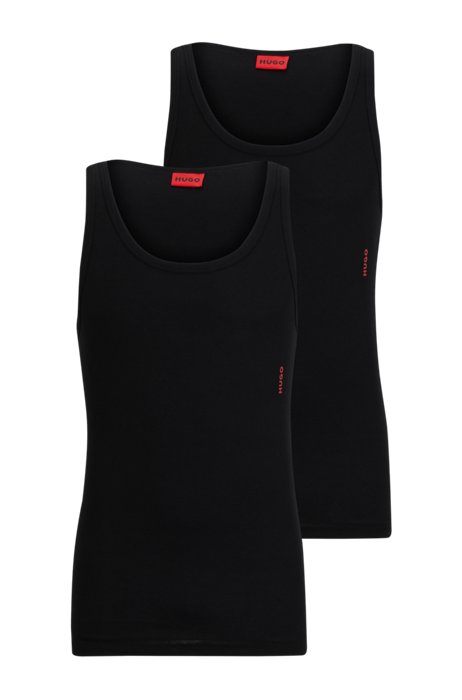 Zweier-Pack Unterhemden aus Stretch-Baumwolle mit Logo, Schwarz