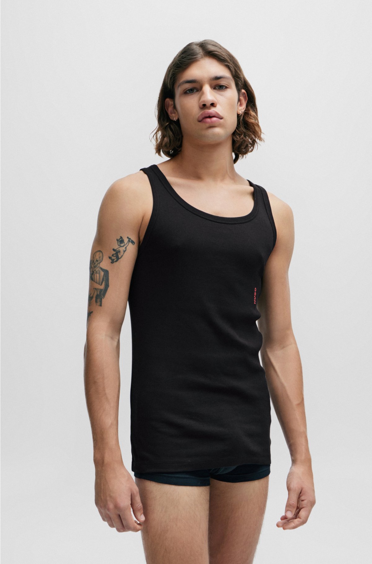 HUGO - tops of Two-pack with logo stretch-cotton tank