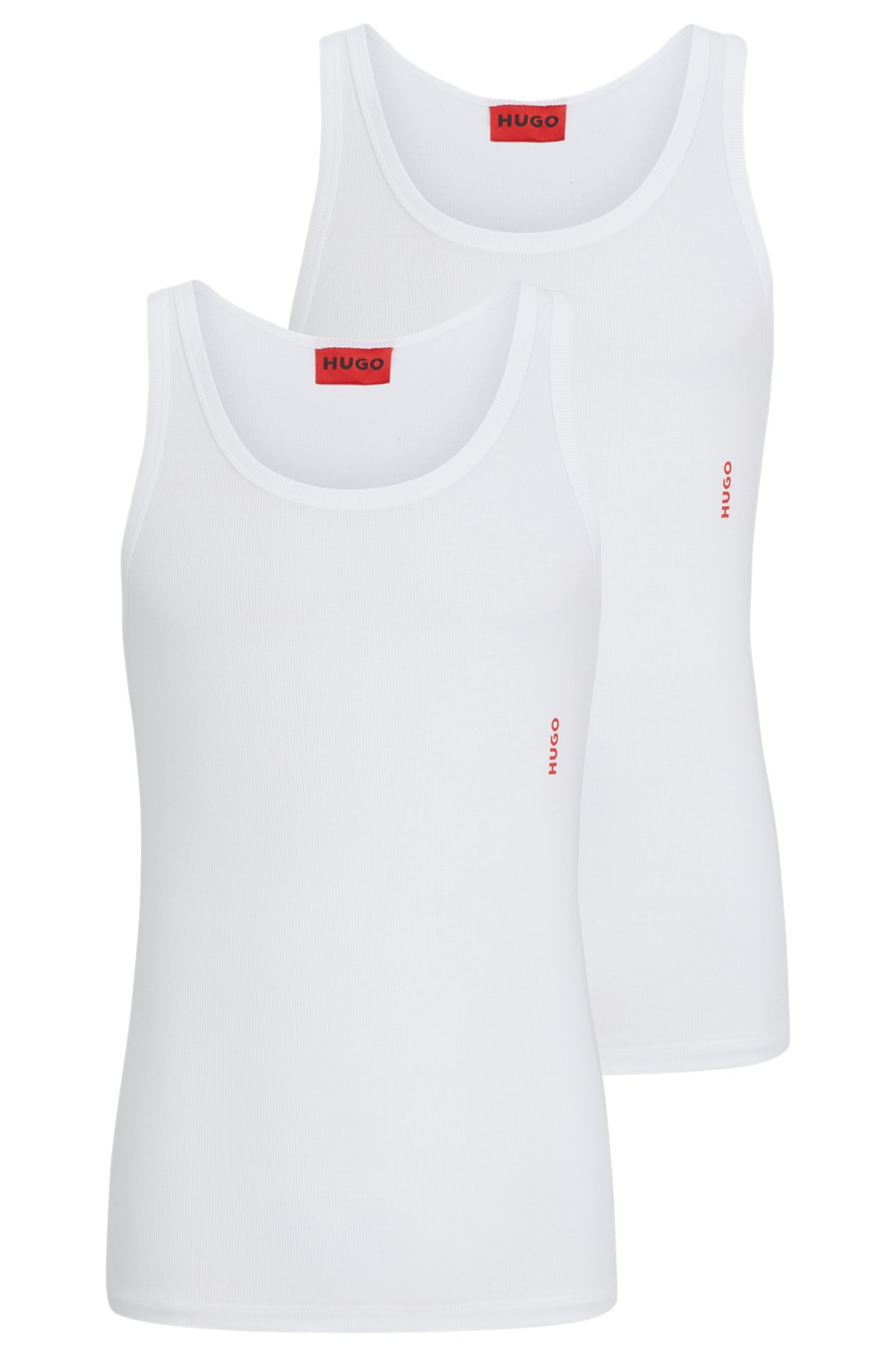 Two-pack of stretch-cotton tank tops with logo, White