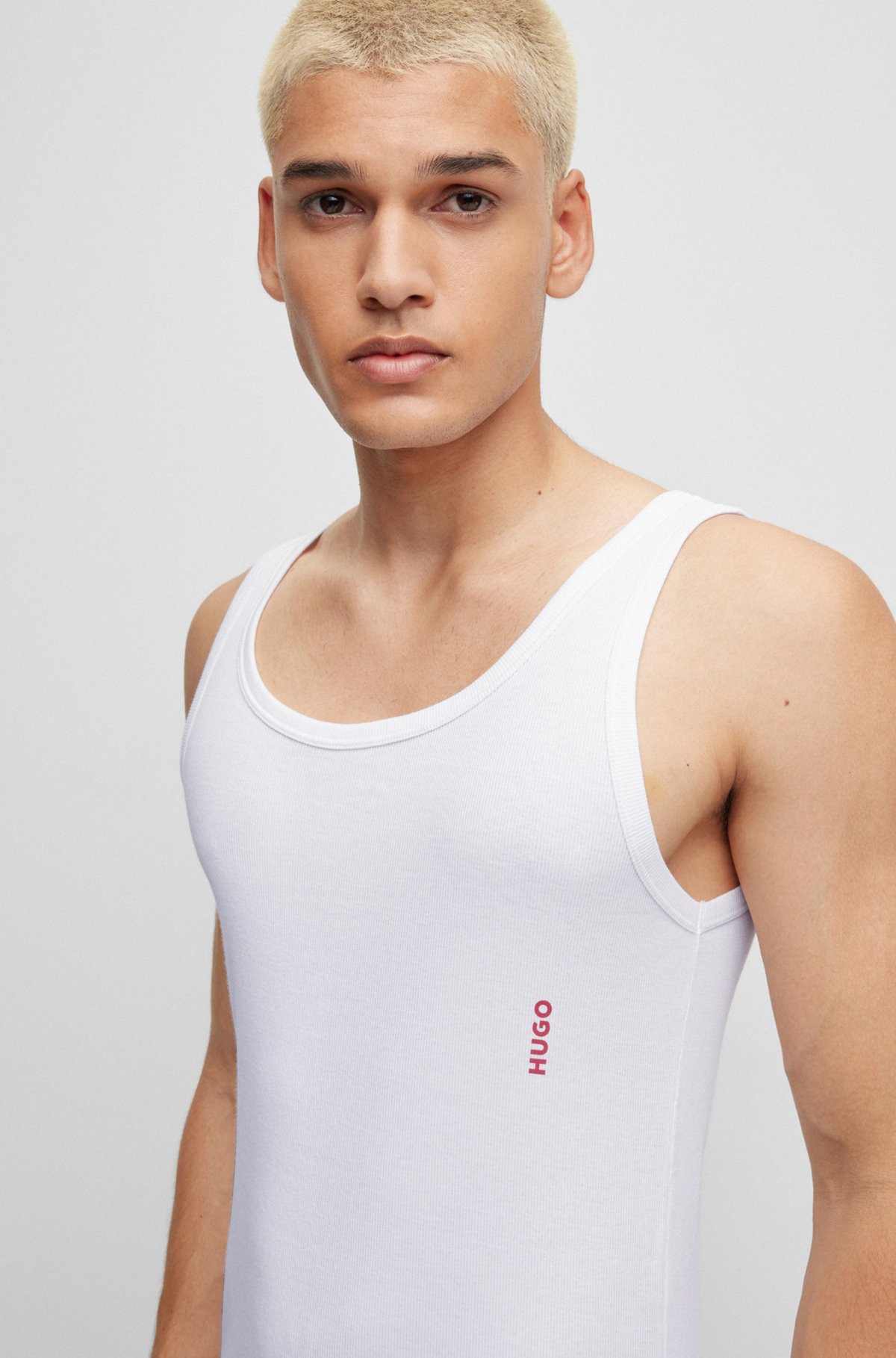 Two-pack of stretch-cotton tank tops with logo, White