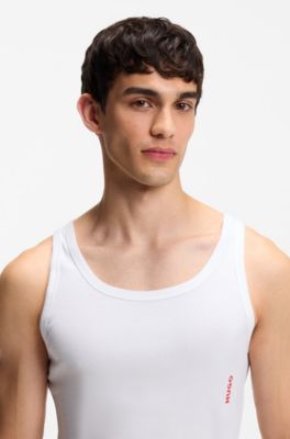 Two-pack of stretch-cotton tank tops with logo, White