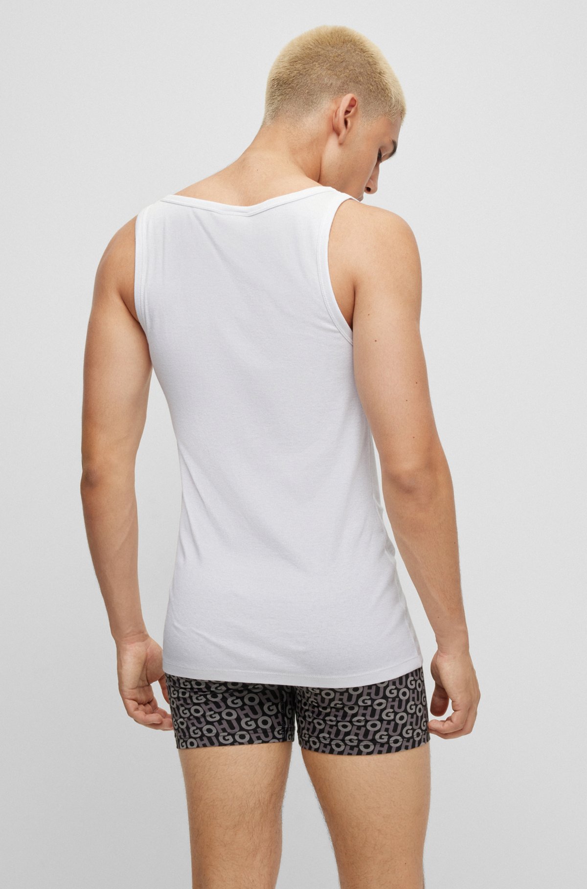 Paquete de dos camisetas interiores sin mangas y con logo de algodón elástico, Blanco