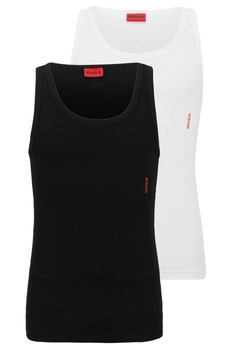 Set van twee onderhemden van stretchkatoen met logo, Wit / Zwart