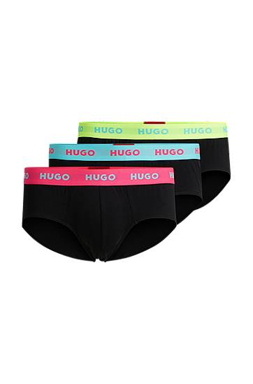 Three-pack of logo-waistband briefs in stretch cotton, Hugo boss