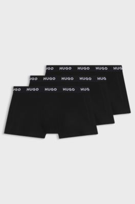 Three-pack of stretch-cotton trunks with logo waistbands, Black