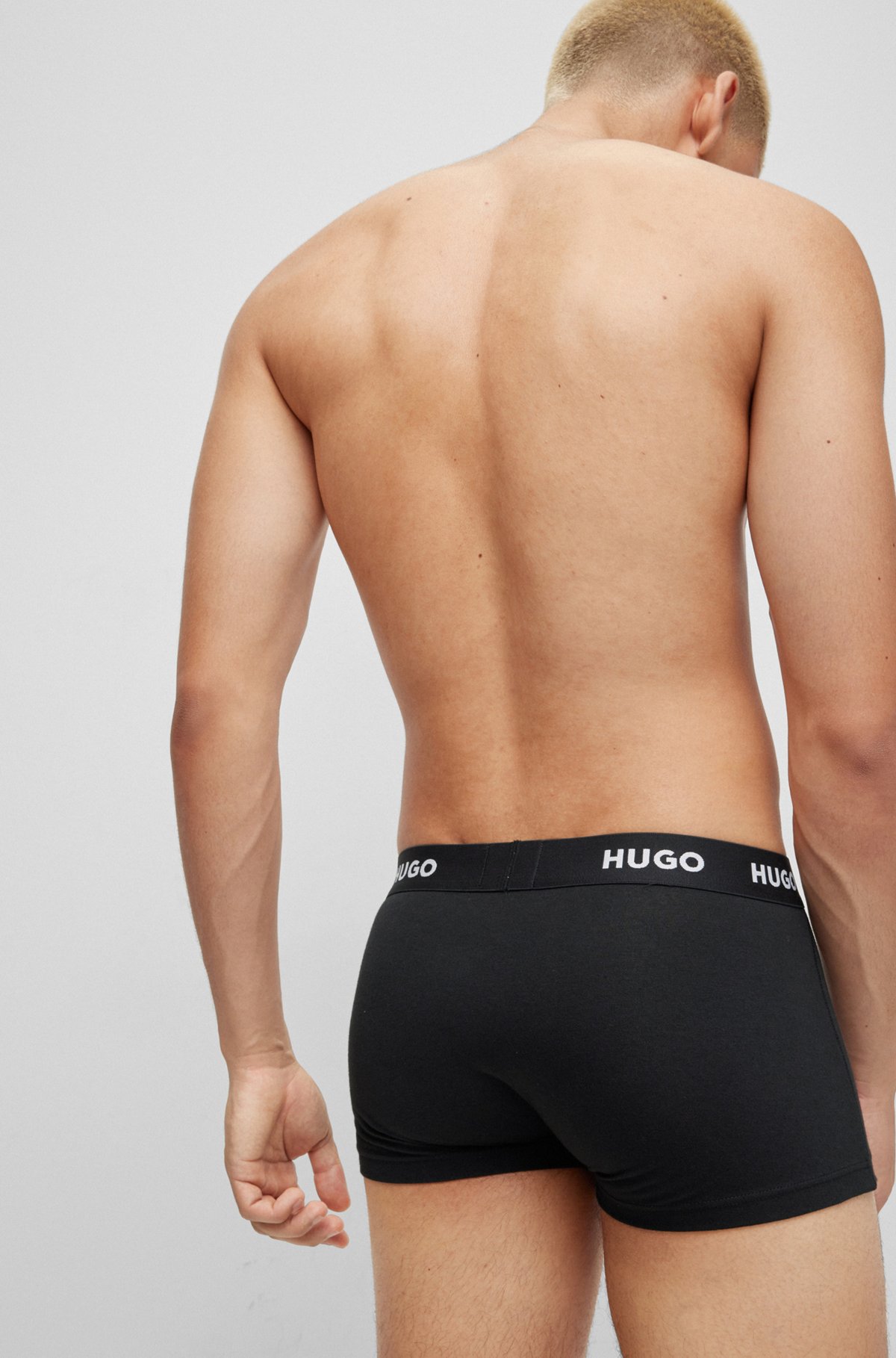 Three-pack of logo-waistband trunks in stretch cotton, Black