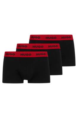Hugo Boss Three-pack Of Logo-waistband Trunks In Stretch Cotton In Black