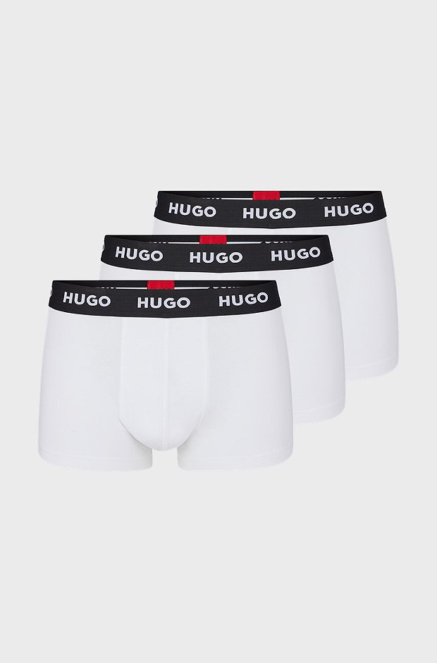 Three-pack of logo-waistband trunks in stretch cotton, White