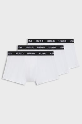 Three-pack of stretch-cotton trunks with logo waistbands, White
