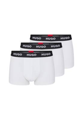 Hugo Three-pack Of Logo-waistband Trunks In Stretch Cotton In White