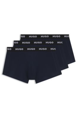 Three-pack of stretch-cotton trunks with logo waistbands, Dark Blue
