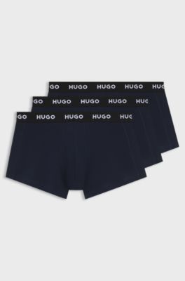 Three-pack of stretch-cotton trunks with logo waistbands, Dark Blue