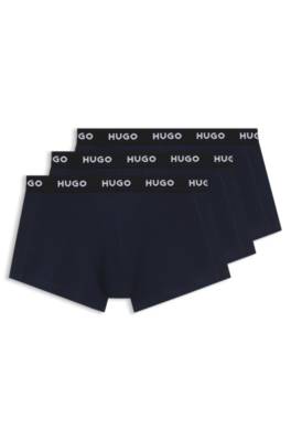Hugo Boss Three-pack Of Logo-waistband Trunks In Stretch Cotton
