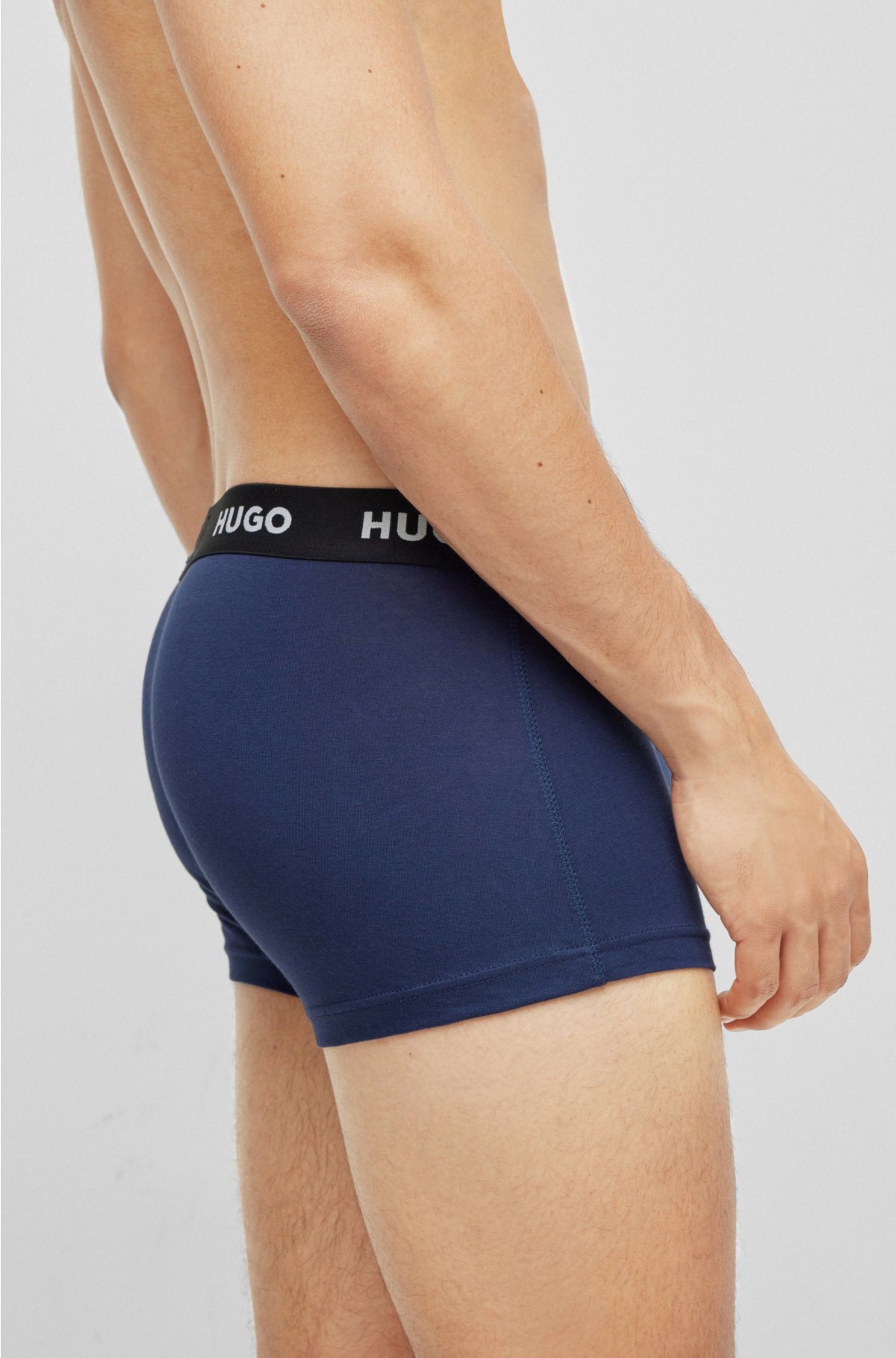 Three-pack of logo-waistband trunks in stretch cotton, Dark Blue