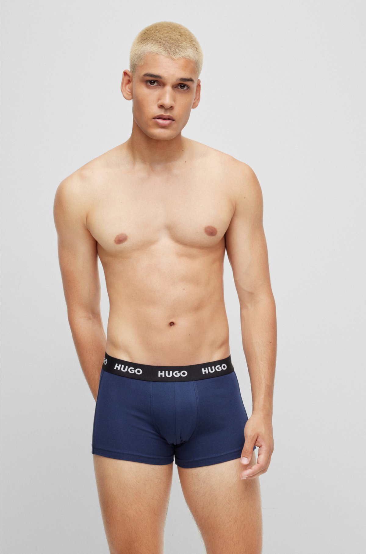 HUGO - Three-pack of logo-waistband trunks in stretch cotton