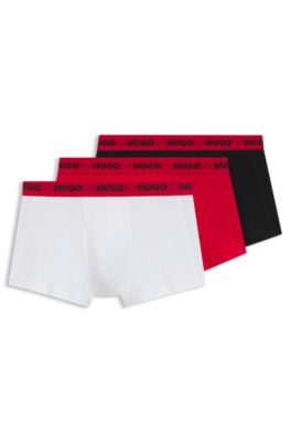 Three-pack of stretch-cotton trunks with logo waistbands, Black / Red / White