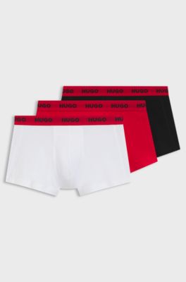 Three-pack of stretch-cotton trunks with logo waistbands, Black / Red / White