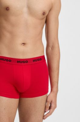 Three-pack of stretch-cotton trunks with logo waistbands, Black / Red / White
